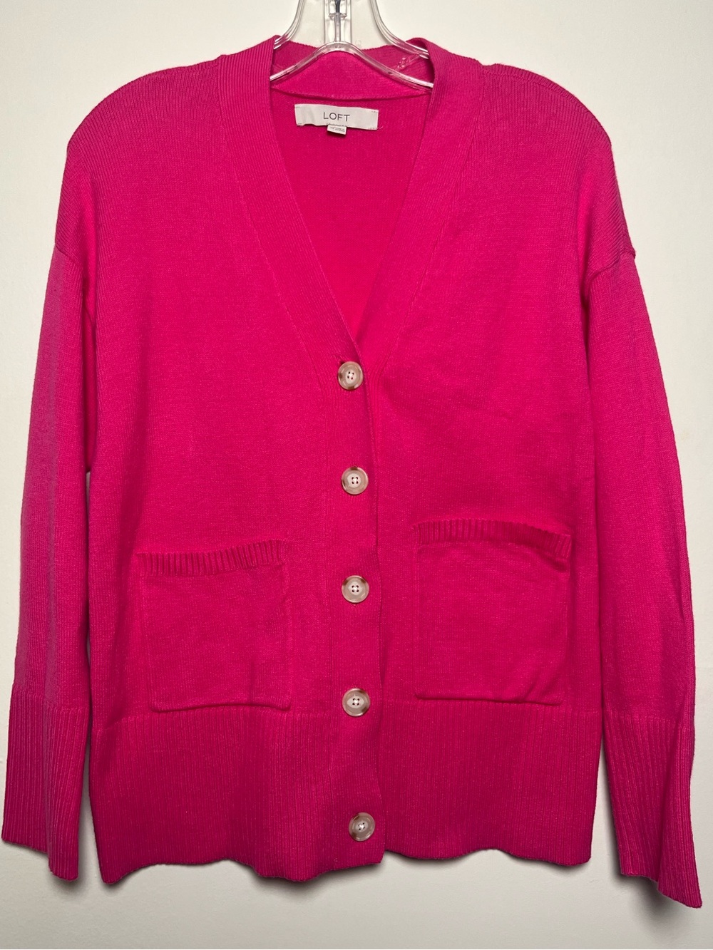 Women’s LOFT Cotton Hot Pink V-Neck Button Knit Cardigan Size XS